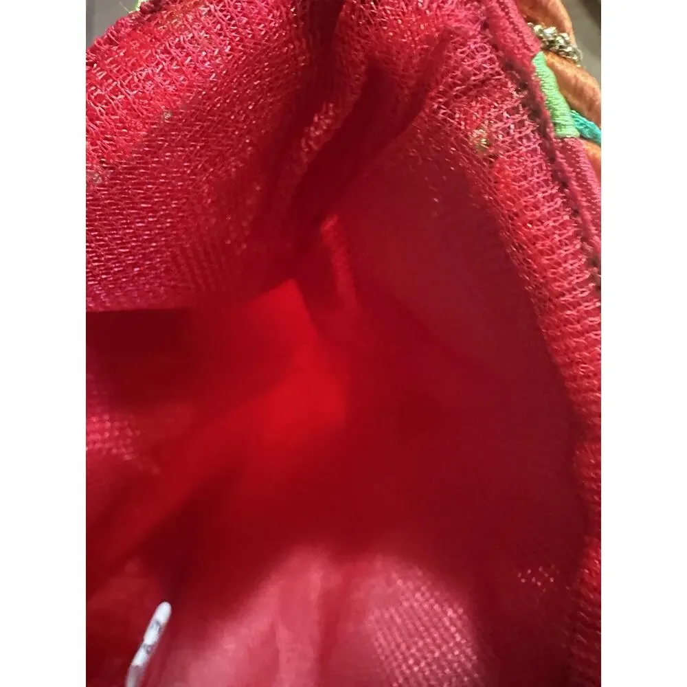 Harlequin Christmas Stocking Red Green Satin Diamond Jester Holiday Decor